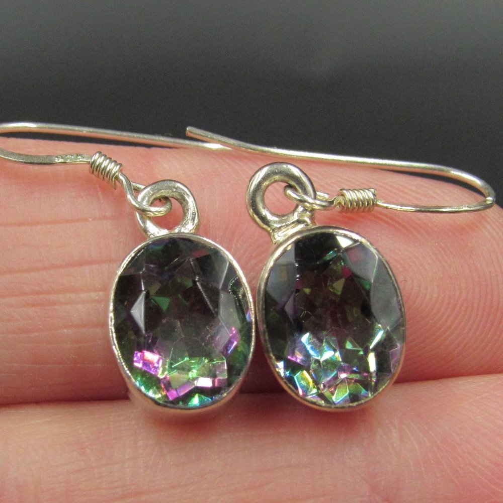 Sterling Oval Cut Rainbow Quartz Stone Earrings